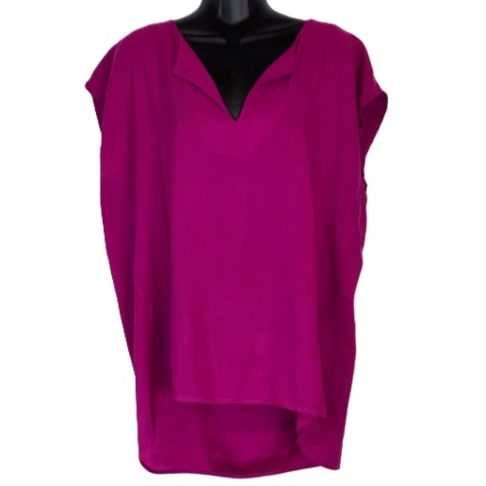 NEW YORK and COMPANY Stretch Fuschia Blouse Short Sleeves V Neck Womens Large